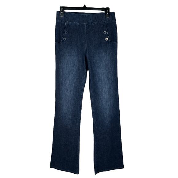 Betabrand Small LONG Bootcut Jeans Pull-On Hi-Rise Stretch Pockets Medium Wash - Picture 1 of 8
